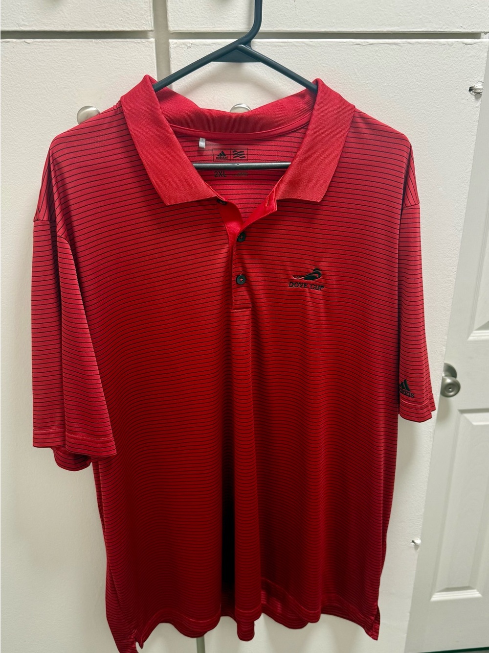 adidas Red and Black Micro-Stripe Polo